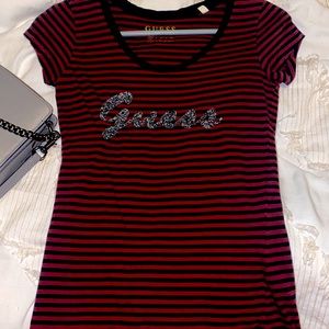Maroon & Black stripped tight fitting GEUSS shirt!